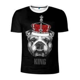 Мужская футболка 3D спортивная с принтом Английский бульдог с короной в Новосибирске, 100% полиэстер с улучшенными характеристиками | приталенный силуэт, круглая горловина, широкие плечи, сужается к линии бедра | Тематика изображения на принте: animals | authority | breed | bulldog | cool | crown | dog | english | fighting | head | illustration | inscription | king | muzzle | supreme | swag | авторитет | английский | бойцовый | бульдог | верховный | голова | животные | иллюстрация | король | кор