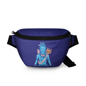 Поясная сумка 3D с принтом Шива в Новосибирске, 100% полиэстер | плотная ткань, ремень с регулируемой длиной, внутри несколько карманов для мелочей, основное отделение и карман с обратной стороны сумки застегиваются на молнию | blue | cobra | destroyer | destruction | gods | great | hinduism | india | meditation | om | peace | power | religion | shiva | trident | yoga | боги | великий | власть | знание | индия | индуизм | йога | кайлас | кобра | медитация | ом | разрушение | раз