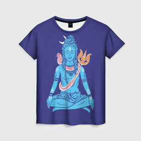 Женская футболка 3D с принтом Шива в Новосибирске, 100% полиэфир ( синтетическое хлопкоподобное полотно) | прямой крой, круглый вырез горловины, длина до линии бедер | Тематика изображения на принте: blue | cobra | destroyer | destruction | gods | great | hinduism | india | meditation | om | peace | power | religion | shiva | trident | yoga | боги | великий | власть | знание | индия | индуизм | йога | кайлас | кобра | медитация | ом | разрушение | раз