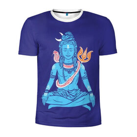 Мужская футболка 3D спортивная с принтом Шива в Новосибирске, 100% полиэстер с улучшенными характеристиками | приталенный силуэт, круглая горловина, широкие плечи, сужается к линии бедра | blue | cobra | destroyer | destruction | gods | great | hinduism | india | meditation | om | peace | power | religion | shiva | trident | yoga | боги | великий | власть | знание | индия | индуизм | йога | кайлас | кобра | медитация | ом | разрушение | раз