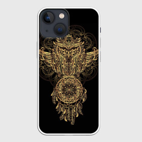 Чехол для iPhone 13 mini с принтом Сова с ловцом в Новосибирске,  |  | animal | catcher | dreams | ethnic | freedom | golden | indians | knowledge | owl | pattern | power | r | ritual | shaman | shamanism | totem | wind | wisdom | ветер | животное | знание | золотой | индейцы | ловец | мудрость | обряд | ритуал | свобода | с