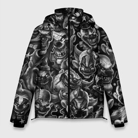 Мужская зимняя куртка 3D с принтом Злые Клоуны в Новосибирске, верх — 100% полиэстер; подкладка — 100% полиэстер; утеплитель — 100% полиэстер | длина ниже бедра, свободный силуэт Оверсайз. Есть воротник-стойка, отстегивающийся капюшон и ветрозащитная планка. 

Боковые карманы с листочкой на кнопках и внутренний карман на молнии. | black | graffiti | horror | stickerbombing | tatu | urban | white | граффити | зло | клоун | клоуны | комикс | мода | стикер | стикербомбинг | стиль | тату | татуировки | тренд | ужас | улыбка | урбан | хоррор | черно белые