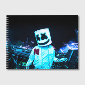 Альбом для рисования с принтом MARSHMELLO в Новосибирске, 100% бумага
 | матовая бумага, плотность 200 мг. | america | dj | marshmello | smile | usa | америка | маршмелло | маршмелоу | смайл | сша