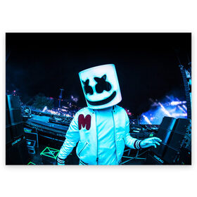 Поздравительная открытка с принтом MARSHMELLO в Новосибирске, 100% бумага | плотность бумаги 280 г/м2, матовая, на обратной стороне линовка и место для марки
 | Тематика изображения на принте: america | dj | marshmello | smile | usa | америка | маршмелло | маршмелоу | смайл | сша