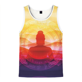 Мужская майка 3D с принтом Будда в Новосибирске, 100% полиэстер | круглая горловина, приталенный силуэт, длина до линии бедра. Пройма и горловина окантованы тонкой бейкой | Тематика изображения на принте: buddha | calm | color | enlightenment | india | meditatio | mountains | nature | purple | red | religion | symbol | yellow | yoga | будда | горы | духовность | желтый | индия | йога | красный | медитация | природа | просветление | расслабление | религия |