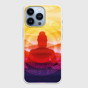 Чехол для iPhone 13 Pro с принтом Будда в Новосибирске,  |  | buddha | calm | color | enlightenment | india | meditatio | mountains | nature | purple | red | religion | symbol | yellow | yoga | будда | горы | духовность | желтый | индия | йога | красный | медитация | природа | просветление | расслабление | религия |