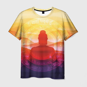 Мужская футболка 3D с принтом Будда в Новосибирске, 100% полиэфир | прямой крой, круглый вырез горловины, длина до линии бедер | Тематика изображения на принте: buddha | calm | color | enlightenment | india | meditatio | mountains | nature | purple | red | religion | symbol | yellow | yoga | будда | горы | духовность | желтый | индия | йога | красный | медитация | природа | просветление | расслабление | религия |