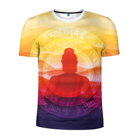 Мужская футболка 3D спортивная с принтом Будда в Новосибирске, 100% полиэстер с улучшенными характеристиками | приталенный силуэт, круглая горловина, широкие плечи, сужается к линии бедра | Тематика изображения на принте: buddha | calm | color | enlightenment | india | meditatio | mountains | nature | purple | red | religion | symbol | yellow | yoga | будда | горы | духовность | желтый | индия | йога | красный | медитация | природа | просветление | расслабление | религия |