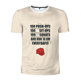 Мужская футболка 3D спортивная с принтом One-Punch Man в Новосибирске, 100% полиэстер с улучшенными характеристиками | приталенный силуэт, круглая горловина, широкие плечи, сужается к линии бедра | one | one punch man | бесправный ездок | бласт | бэнг | ванпанчмен | генос | демон киборг | лысый плащ | ниндзя | сайтама | сверхзвуковой соник | серебряный клык | тацумаки | человек один удар