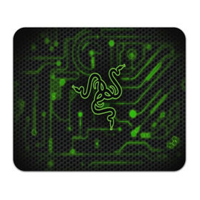 Коврик для мышки прямоугольный с принтом RAZER CARBON в Новосибирске, натуральный каучук | размер 230 х 185 мм; запечатка лицевой стороны | game | razer | texture | зеленый | игровое лого | игромания | игры | рэйзер | текстуры