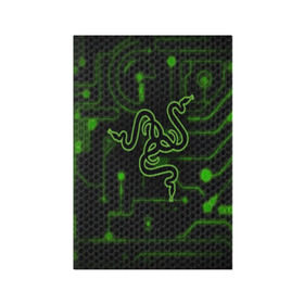 Обложка для паспорта матовая кожа с принтом RAZER CARBON в Новосибирске, натуральная матовая кожа | размер 19,3 х 13,7 см; прозрачные пластиковые крепления | game | razer | texture | зеленый | игровое лого | игромания | игры | рэйзер | текстуры