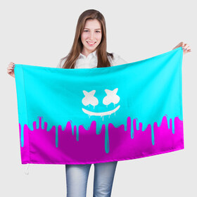 Флаг 3D с принтом MARSHMELLO в Новосибирске, 100% полиэстер | плотность ткани — 95 г/м2, размер — 67 х 109 см. Принт наносится с одной стороны | colors | dj | marshmello | paints | usa | америка | брызги | клубная музыка | краска | маршмелло | музыка | музыкант