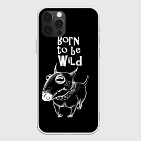 Чехол для iPhone 12 Pro с принтом Born to be wild в Новосибирске, силикон | область печати: задняя сторона чехла, без боковых панелей | angry | animals | authority | b | black and white | bull terrier | bully | cool | dog | fight | illustration | swag | thug | wild | авторитет | бандит | бойцовый | бультерьер | дикий | животные | злой | иллюстрация | крутой | надпись | ошейник | п