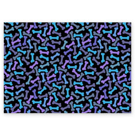 Поздравительная открытка с принтом Косточки в Новосибирске, 100% бумага | плотность бумаги 280 г/м2, матовая, на обратной стороне линовка и место для марки
 | Тематика изображения на принте: blue | bones | camouflage | dainty | disguise | dog handler | doggy | lilac | pattern | purple | камуфляж | кинолог | кости | лакомство | маскировка | синие | сиреневые | собачье | узор | фиолетовые