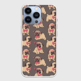 Чехол для iPhone 13 Pro с принтом Мопсы в Новосибирске,  |  | animals | bow tie | breed | different | dogs | illustration | painting | pink | poses | pugs | puppies | галстук бабочка | живопись | животные | иллюстрация | мопсы | очки | позы | порода | разные | розовые | собаки | щенки