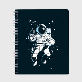Тетрадь с принтом Космонавт в Новосибирске, 100% бумага | 48 листов, плотность листов — 60 г/м2, плотность картонной обложки — 250 г/м2. Листы скреплены сбоку удобной пружинной спиралью. Уголки страниц и обложки скругленные. Цвет линий — светло-серый
 | astronaut | flies | glare | open | planets | reflection | sky | space | space suit | stars | sun | universe | астронавт | блики | вселенная | звёзды | космонавт | космос | летит | небо | открытый | отражение | планеты | скафандр | солнце
