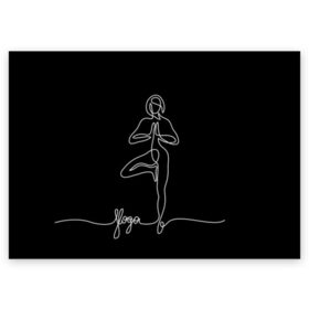 Поздравительная открытка с принтом Йога в Новосибирске, 100% бумага | плотность бумаги 280 г/м2, матовая, на обратной стороне линовка и место для марки
 | Тематика изображения на принте: black and white | culture | girl | graphics | indian | line | meditation | pose | yoga | графика | девушка | индийская | йога | культура | линия | медитация | черно белая