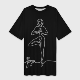 Платье-футболка 3D с принтом Йога в Новосибирске,  |  | black and white | culture | girl | graphics | indian | line | meditation | pose | yoga | графика | девушка | индийская | йога | культура | линия | медитация | черно белая