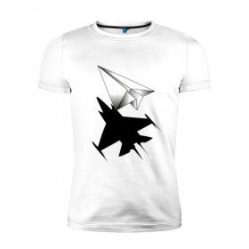Мужская футболка премиум с принтом ВВС в Новосибирске, 92% хлопок, 8% лайкра | приталенный силуэт, круглый вырез ворота, длина до линии бедра, короткий рукав | aircraft | camouflage | flight | paper | shadow | ввс | камуфляж | полет | самолет | тень