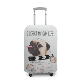 Чехол для чемодана 3D с принтом I direct my own life в Новосибирске, 86% полиэфир, 14% спандекс | двустороннее нанесение принта, прорези для ручек и колес | animal | board | direct | dog | his | i | life | pug | slate | the inscription | грифельная | доска | животное | жизнь | мопс | надпись | направляю | свою | собака | я