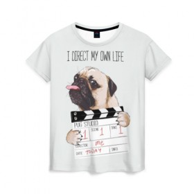 Женская футболка 3D с принтом I direct my own life в Новосибирске, 100% полиэфир ( синтетическое хлопкоподобное полотно) | прямой крой, круглый вырез горловины, длина до линии бедер | animal | board | direct | dog | his | i | life | pug | slate | the inscription | грифельная | доска | животное | жизнь | мопс | надпись | направляю | свою | собака | я