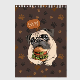 Скетчбук с принтом lets try в Новосибирске, 100% бумага
 | 48 листов, плотность листов — 100 г/м2, плотность картонной обложки — 250 г/м2. Листы скреплены сверху удобной пружинной спиралью | animal | breed | dog | food | funny | hamburger | illustration | inscription | meat | pug | puppy | sandwich | small | tomato | tomatoe | try | булочка | бутерброд | гамбургер | давай | еда | животное | иллюстрация | кушает | маленький | мопс | мясо | над