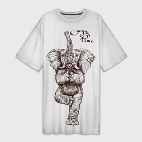 Платье-футболка 3D с принтом Yoga time в Новосибирске,  |  | animal | culture | elephant | graphics | india | indian | meditation | posture | stand | yoga | графика | животное | индийский | индия | йога | культура | медитация | слон | стойка