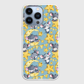 Чехол для iPhone 13 Pro с принтом Сыр и мыши в Новосибирске,  |  | animals | blue | cheese | cute mice | flags | garlands | mice | month | rodents | sky | stars | гирлянды | голубое | грызуны | животные | звезды | месяц | милые | мышата | мыши | небо | сыр | флажки