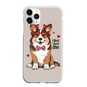 Чехол для iPhone 11 Pro матовый с принтом I need your love в Новосибирске, Силикон |  | animal | bow tie | breed | corgi | cute | dog | funny | hearts | holiday | pembroke | polka dot | red | saint | valentine | валентина | вельш корги | галстук бабочка | горошек | день | животное | красный | любовь | милая | очки | пемброк | пород