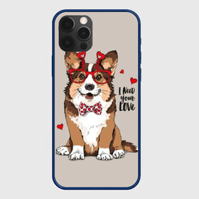 Чехол для iPhone 12 Pro с принтом I need your love в Новосибирске, силикон | область печати: задняя сторона чехла, без боковых панелей | animal | bow tie | breed | corgi | cute | dog | funny | hearts | holiday | pembroke | polka dot | red | saint | valentine | валентина | вельш корги | галстук бабочка | горошек | день | животное | красный | любовь | милая | очки | пемброк | пород