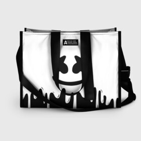 Сумка-шоппер 3D с принтом MELLO BLACK x WHITE MARSHMELLO в Новосибирске, 100% полиэстер | застегивается на металлическую кнопку; внутренний карман застегивается на молнию. Стенки укреплены специальным мягким материалом, чтобы защитить содержимое от несильных ударов
 | colors | dj | marshmello | paints | usa | абстракция | америка | звезда | клубная музыка | космический | краски | маршмелло | музыка | музыкант