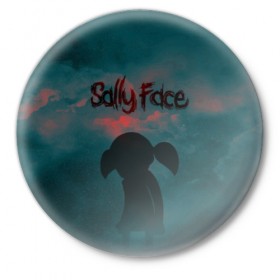 Значок с принтом Sally Face (Силуэт). в Новосибирске,  металл | круглая форма, металлическая застежка в виде булавки | face | game | horror | larry | sally | sally face | sanity s fall | игра | ларри | мальчик с протезом | салли | салли фейс | ужасы