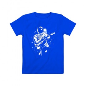 Детская футболка хлопок с принтом Cosmorock в Новосибирске, 100% хлопок | круглый вырез горловины, полуприлегающий силуэт, длина до линии бедер | cosmonaut | cosmos | guitar | music | rock | space | spacesuit | star | гитара | звезда | космонавт | космос | музыка | скафандр