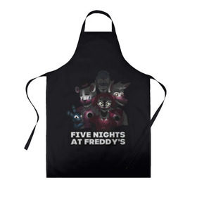 Фартук 3D с принтом Five Nights At Freddys в Новосибирске, 100% полиэстер | общий размер — 65 х 85 см, ширина нагрудника — 26 см, горловина — 53 см, длина завязок — 54 см, общий обхват в поясе — 173 см. Принт на завязках и на горловине наносится с двух сторон, на основной части фартука — только с внешней стороны | 5 ночей с фредди | five nights at freddys | foxy | аниматроники | игра | компьютерная игра | робот | фокси | фредди | фреди | чика