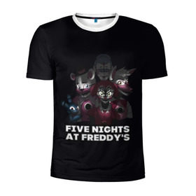 Мужская футболка 3D спортивная с принтом Five Nights At Freddys в Новосибирске, 100% полиэстер с улучшенными характеристиками | приталенный силуэт, круглая горловина, широкие плечи, сужается к линии бедра | 5 ночей с фредди | five nights at freddys | foxy | аниматроники | игра | компьютерная игра | робот | фокси | фредди | фреди | чика