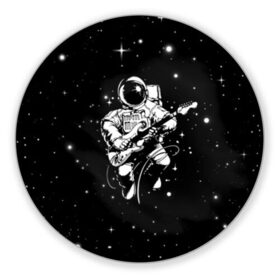 Коврик для мышки круглый с принтом Cosmorock в Новосибирске, резина и полиэстер | круглая форма, изображение наносится на всю лицевую часть | cosmonaut | cosmos | guitar | music | rock | space | spacesuit | star | гитара | звезда | космонавт | космос | музыка | скафандр