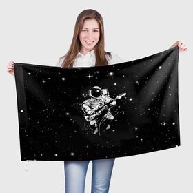 Флаг 3D с принтом Cosmorock в Новосибирске, 100% полиэстер | плотность ткани — 95 г/м2, размер — 67 х 109 см. Принт наносится с одной стороны | cosmonaut | cosmos | guitar | music | rock | space | spacesuit | star | гитара | звезда | космонавт | космос | музыка | скафандр