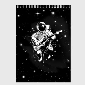 Скетчбук с принтом Cosmorock в Новосибирске, 100% бумага
 | 48 листов, плотность листов — 100 г/м2, плотность картонной обложки — 250 г/м2. Листы скреплены сверху удобной пружинной спиралью | cosmonaut | cosmos | guitar | music | rock | space | spacesuit | star | гитара | звезда | космонавт | космос | музыка | скафандр