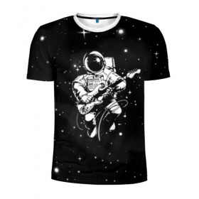 Мужская футболка 3D спортивная с принтом Cosmorock в Новосибирске, 100% полиэстер с улучшенными характеристиками | приталенный силуэт, круглая горловина, широкие плечи, сужается к линии бедра | cosmonaut | cosmos | guitar | music | rock | space | spacesuit | star | гитара | звезда | космонавт | космос | музыка | скафандр