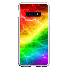 Чехол для Samsung S10E с принтом RAINBOW THUNDER в Новосибирске, Силикон | Область печати: задняя сторона чехла, без боковых панелей | Тематика изображения на принте: battle | battle fire | battle thunder | blue | fire | rainbow | red | texture | thunder | битва | битва молний | битва огней | гроза | молнии | радуга | текстура