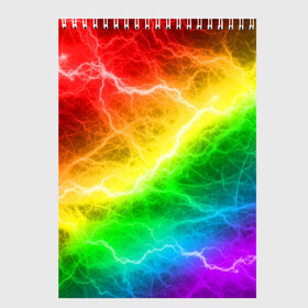 Скетчбук с принтом RAINBOW THUNDER в Новосибирске, 100% бумага
 | 48 листов, плотность листов — 100 г/м2, плотность картонной обложки — 250 г/м2. Листы скреплены сверху удобной пружинной спиралью | battle | battle fire | battle thunder | blue | fire | rainbow | red | texture | thunder | битва | битва молний | битва огней | гроза | молнии | радуга | текстура