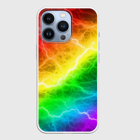 Чехол для iPhone 13 Pro с принтом RAINBOW THUNDER | РАДУЖНЫЕ МОЛНИИ в Новосибирске,  |  | Тематика изображения на принте: battle | battle fire | battle thunder | blue | fire | rainbow | red | texture | thunder | битва | битва молний | битва огней | гроза | молнии | радуга | текстура