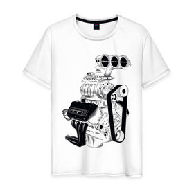 Мужская футболка хлопок с принтом Engine в Новосибирске, 100% хлопок | прямой крой, круглый вырез горловины, длина до линии бедер, слегка спущенное плечо. | авто | автомобиль | автотюнинг | гараж | двигатель | машина | мотор | техника | тюнинг
