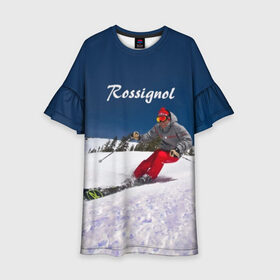 Детское платье 3D с принтом Rossignol в Новосибирске, 100% полиэстер | прямой силуэт, чуть расширенный к низу. Круглая горловина, на рукавах — воланы | france | movement | rossignol | snow | speed | вершина | горные лыжи | горы | движение | скорость | снег | франция