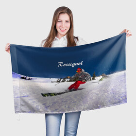 Флаг 3D с принтом Rossignol в Новосибирске, 100% полиэстер | плотность ткани — 95 г/м2, размер — 67 х 109 см. Принт наносится с одной стороны | france | movement | rossignol | snow | speed | вершина | горные лыжи | горы | движение | скорость | снег | франция