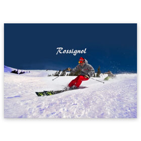 Поздравительная открытка с принтом Rossignol в Новосибирске, 100% бумага | плотность бумаги 280 г/м2, матовая, на обратной стороне линовка и место для марки
 | france | movement | rossignol | snow | speed | вершина | горные лыжи | горы | движение | скорость | снег | франция