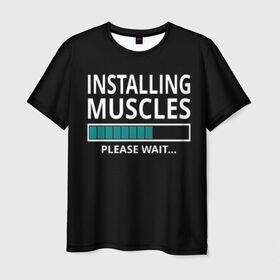 Мужская футболка 3D с принтом Installing muscles в Новосибирске, 100% полиэфир | прямой крой, круглый вырез горловины, длина до линии бедер | 