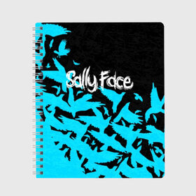 Тетрадь с принтом SALLY FACE в Новосибирске, 100% бумага | 48 листов, плотность листов — 60 г/м2, плотность картонной обложки — 250 г/м2. Листы скреплены сбоку удобной пружинной спиралью. Уголки страниц и обложки скругленные. Цвет линий — светло-серый
 | Тематика изображения на принте: birds | face | game | horror | larry | sally | sally face | sanity s fall | вороны | игра | ларри | мальчик с протезом | птицы | салли | салли фейс | ужасы