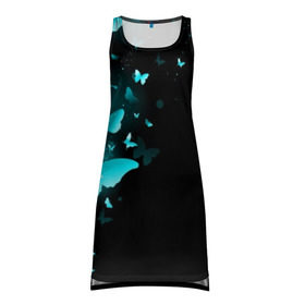 Платье-майка 3D с принтом НЕОНОВЫЕ БАБОЧКИ в Новосибирске, 100% полиэстер | полуприлегающий силуэт, широкие бретели, круглый вырез горловины, удлиненный подол сзади. | butterflies | texture | бабочки | мода | текстуры | эффект бабочки