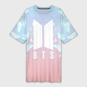 Платье-футболка 3D с принтом BTS BUTTERFLIES в Новосибирске,  |  | bangtan boys | bt21 | bts | bts army | bts stickers | butterflies | j hope | jimin | jin | jungkook | k pop | rap monster | rapmon | suga | v | бабочки | бтс | корея | стикеры bts